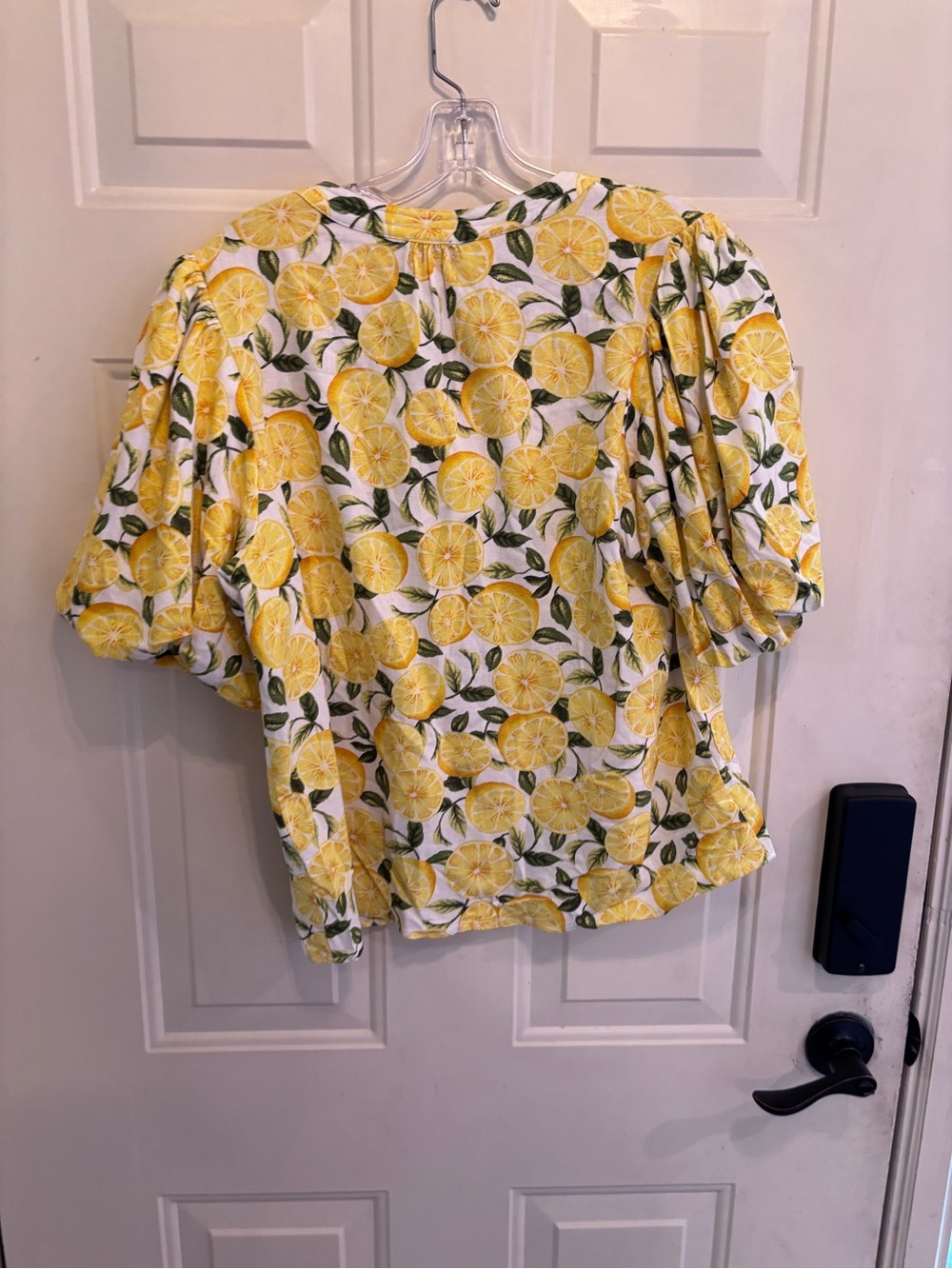 Anthropologie CeCe Yellow Lemon Print V-Neck Blouse - Picture 3 of 5